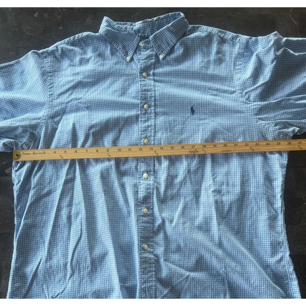Ralph Lauren Classic Fit Blue Check Button Down Shirt Mens XXL 18 Long Sleeve